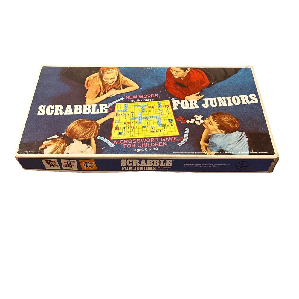 Vtg Scrabble For Juniors Crossword Board Game 1968 New Words 2 Sided SEE DESC